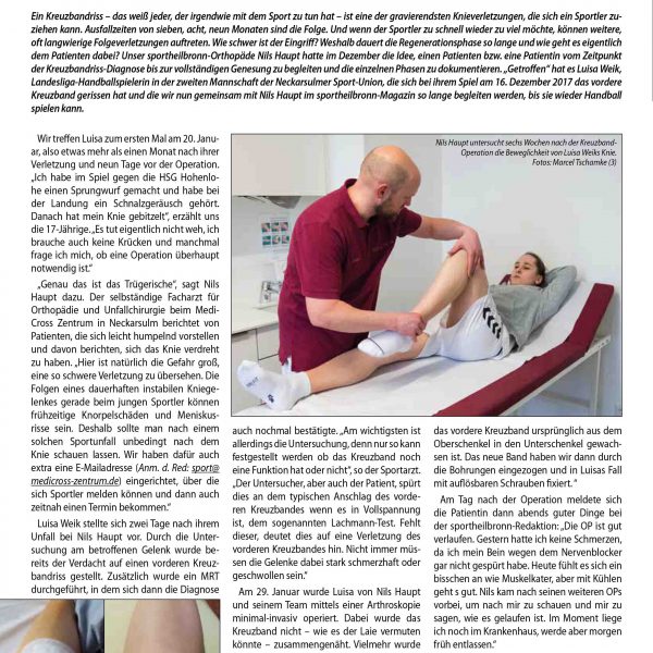 Medicross-Zentrum Orthopädie Sportorthopädie Unfallchirurgie Chirurgie Neckarsulm Boris Brand Kreuzbandriss